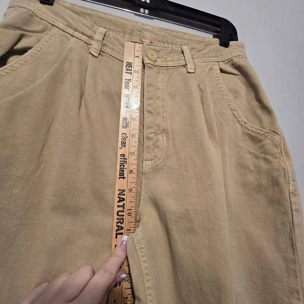 Free‎ People Anthropologie Denim Pants Crop Womens Sz 6 Mustard Tan Baggy Taper
